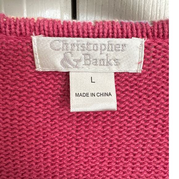 Vintage Christopher Banks Cardigan Sweater Womens L Pink Novelty Cat Print Zip - Picture 3 of 9